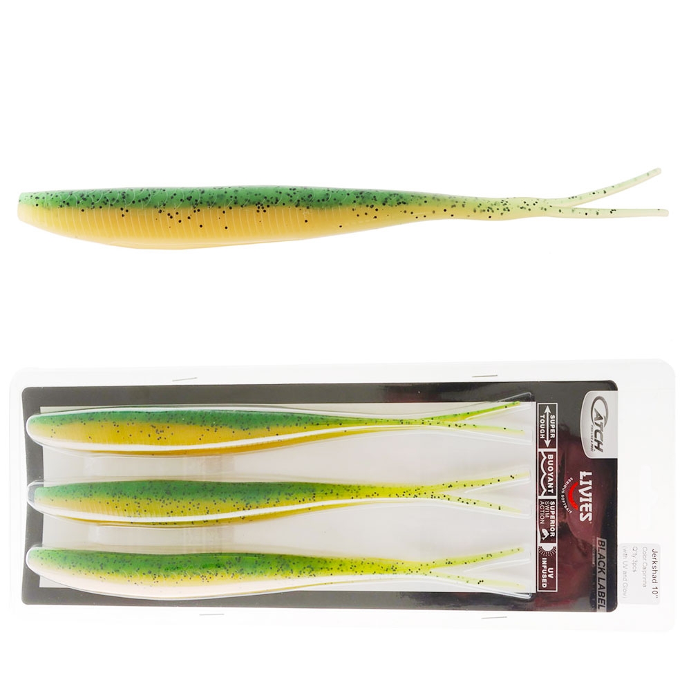 Catch Black Label Livies Jerkshad Soft Bait 10in Caipirinha Glow Qty 3