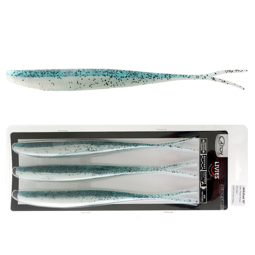 Catch Black Label Livies Jerkshad Soft Bait 10in Power Pilchard Glow Qty 3