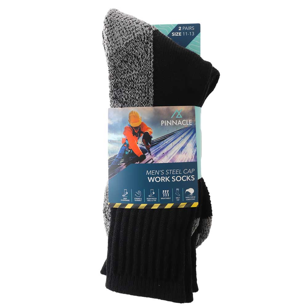 Mens Steel Cap Work Socks 2-Pack Size 11-13