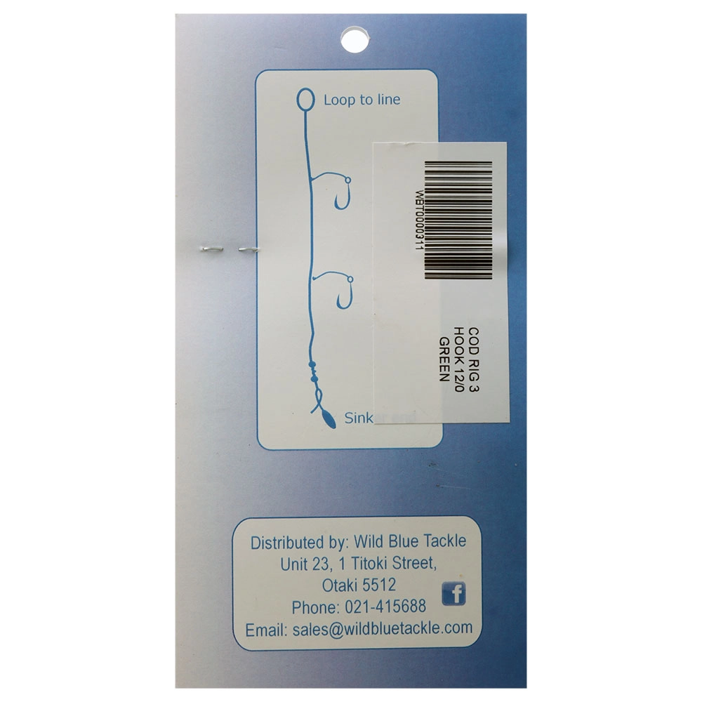 Wild Blue Tackle 3-Hook Cod Rig 12/0 Green Wild Blue Tackle 3-Hook Cod Rig 12/0 Green