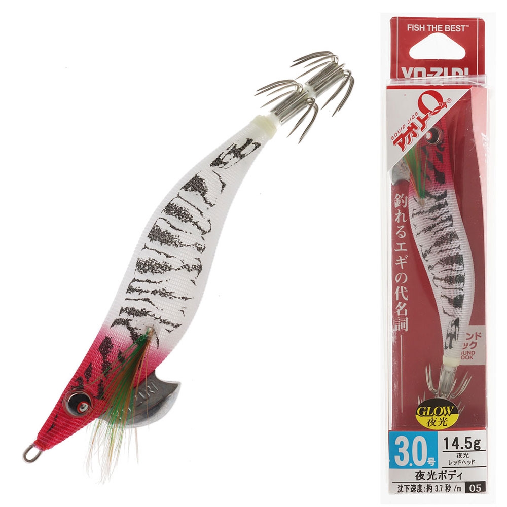 Yo-Zuri Egi Aurie-Q Cloth Squid Jig 3.0 14.5g Glow Red Head