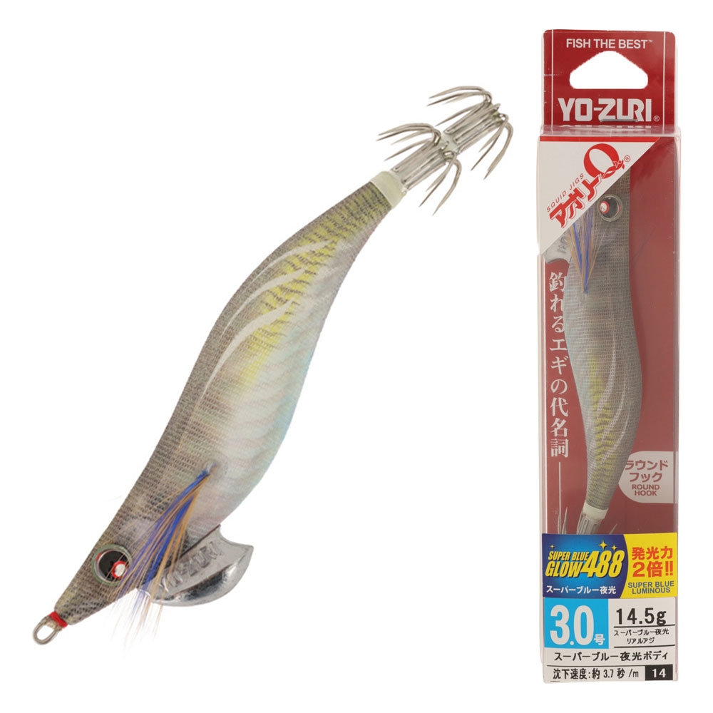 Yo-Zuri Egi Aurie-Q Cloth Squid Jig 3.0 14.5g Super Blue Glow Aji