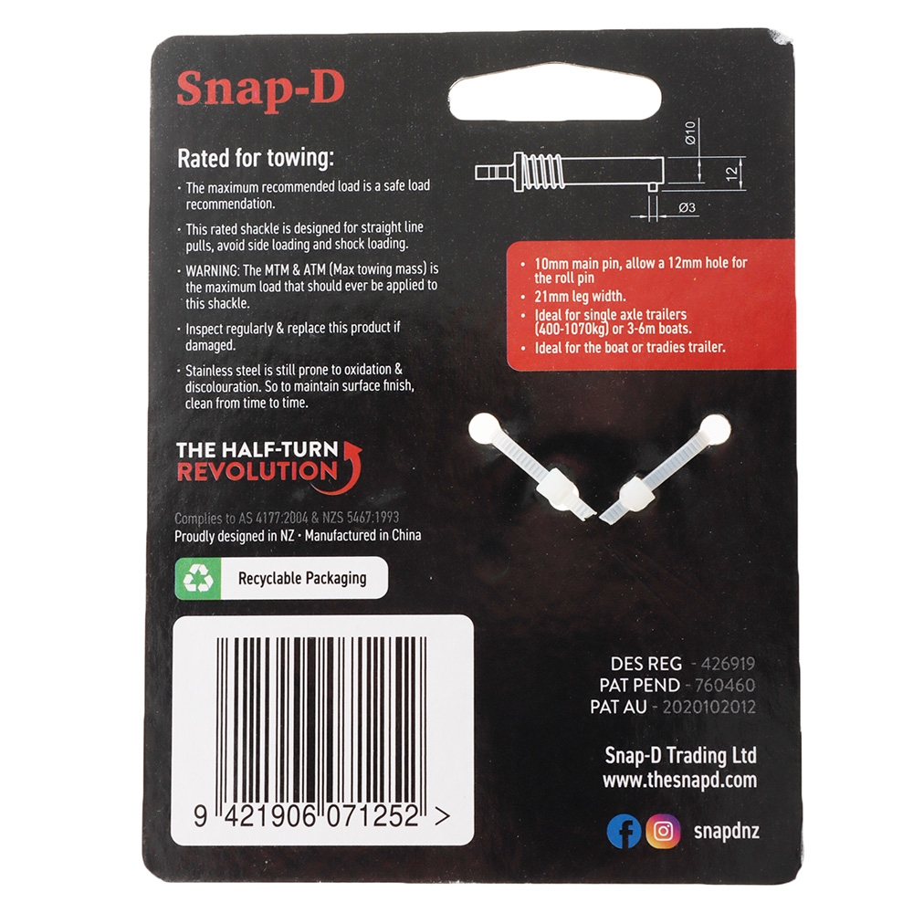 Snap-D 304 Stainless Steel D-Shackle 10mm 1070kg