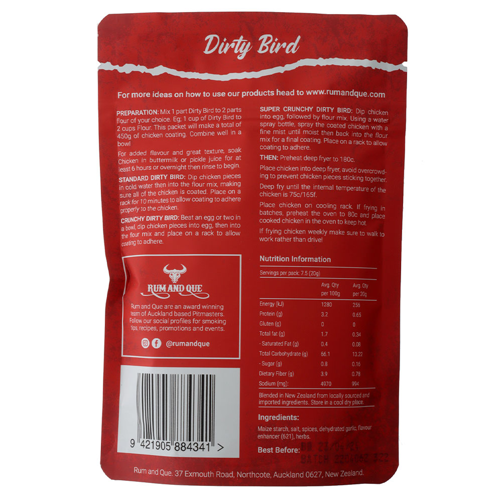 Rum and Que Dirty Bird Original Fried Chicken Seasoning 150g