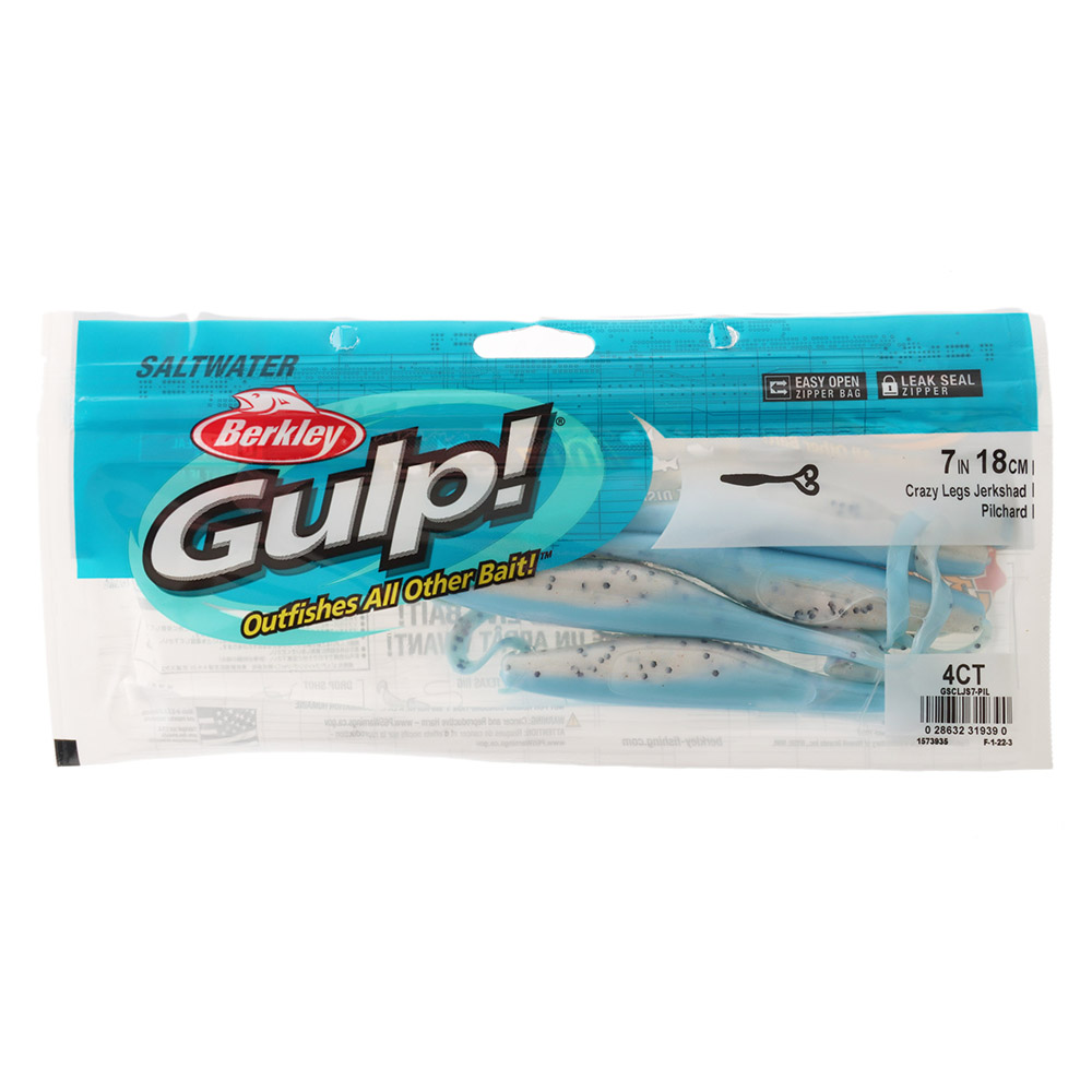 Berkley Gulp Saltwater Crazy Legs Jerk Shad Soft Bait 18cm Pilchard