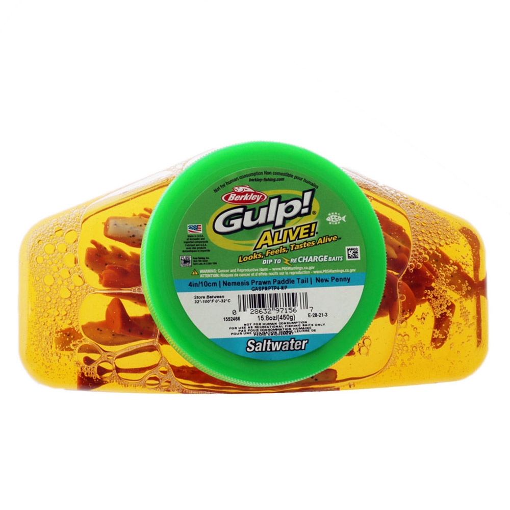 Berkley Gulp Alive Nemesis Prawn Paddle Tail Soft Bait Tub 10cm New Penny