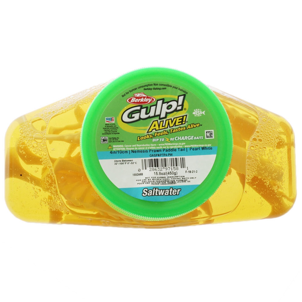 Berkley Gulp Alive Nemesis Prawn Paddle Tail Soft Bait Tub 10cm Pearl White