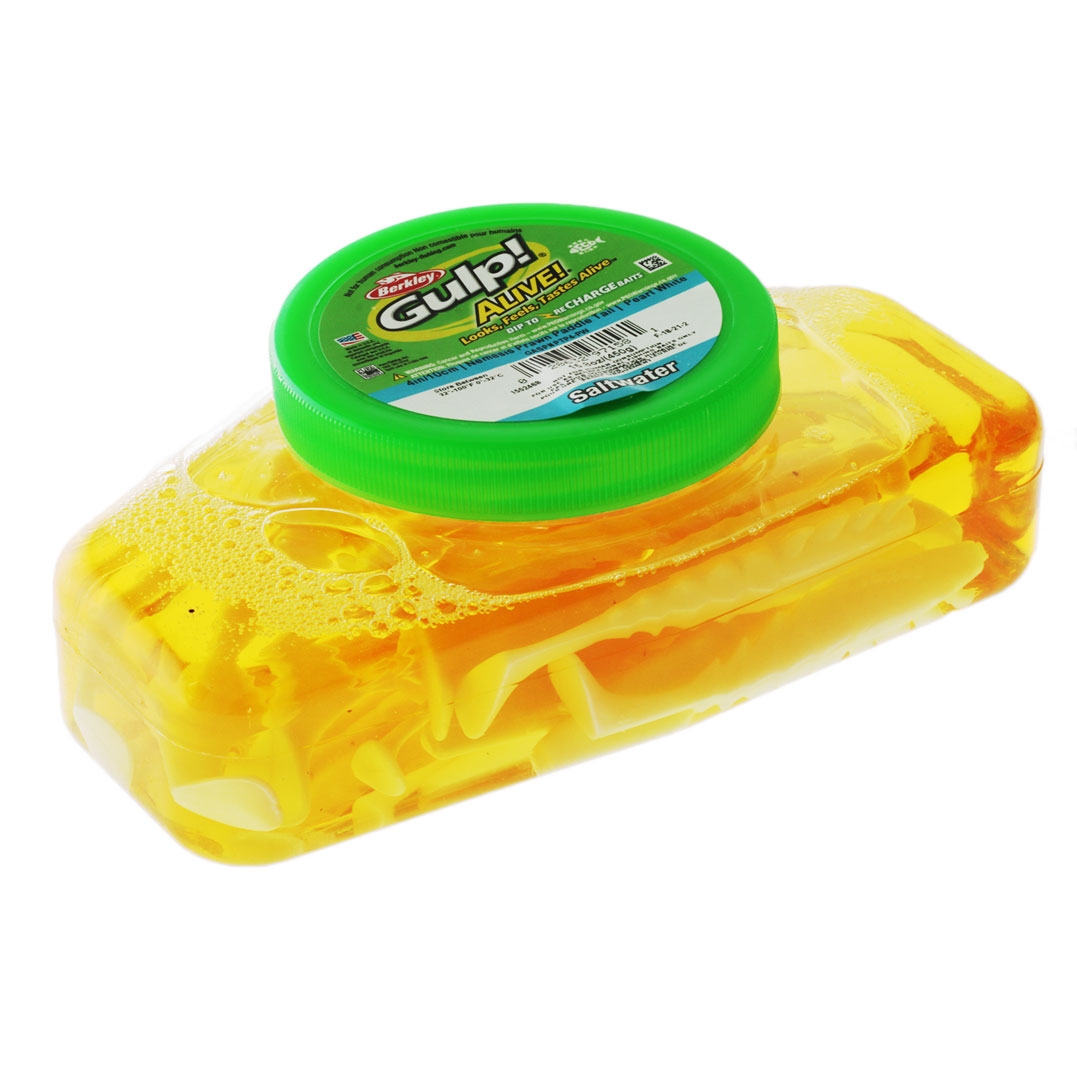 Berkley Gulp Alive Nemesis Prawn Paddle Tail Soft Bait Tub 10cm Pearl White