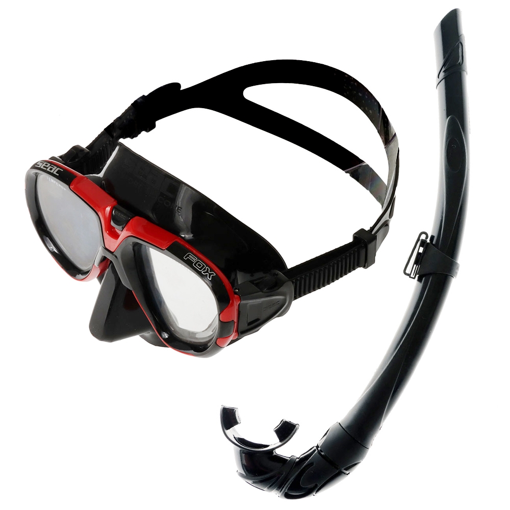 Seac Fox Sea Harvester Spearfishing Free Diving Mask and Snorkel Set Red/Black