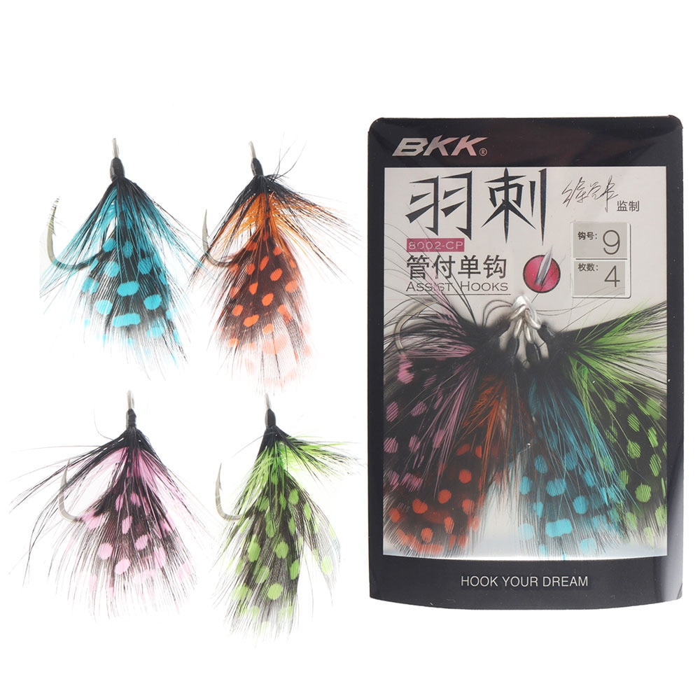 BKK Quills Feathered Assist Hook Multi-Colour Dotted Qty 4 #7