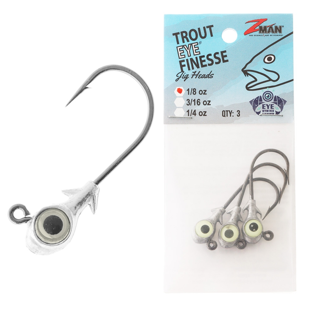 Z-Man Trout Eye Finesse Jig Heads Qty 3 1/8oz Glow