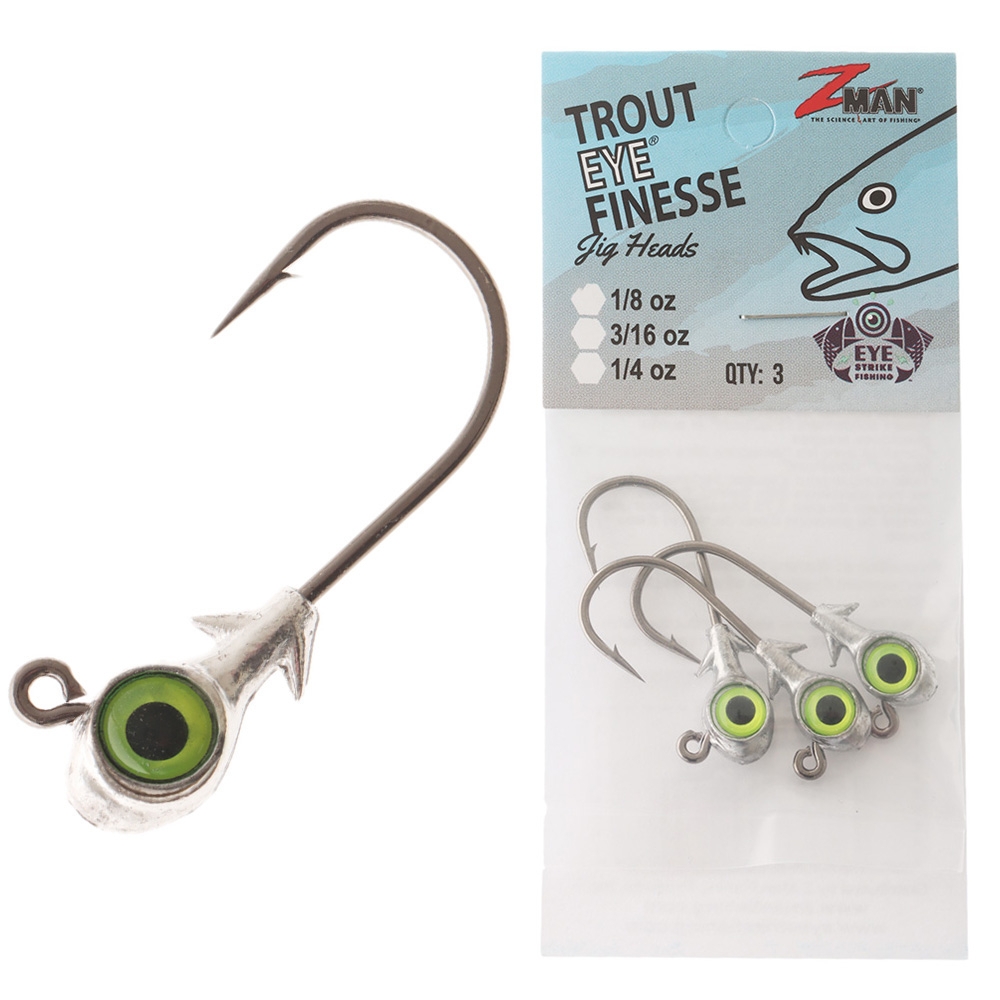 Z-Man Trout Eye Finesse Jig Heads Qty 3 1/8oz Chartreuse