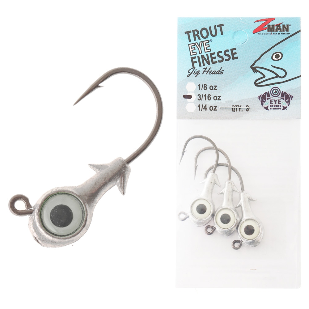 Z-Man Trout Eye Finesse Jig Heads Qty 3 3/16 Glow