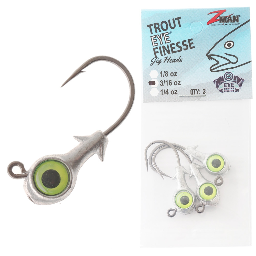 Z-Man Trout Eye Finesse Jig Heads Qty 3 3/16 Chartreuse