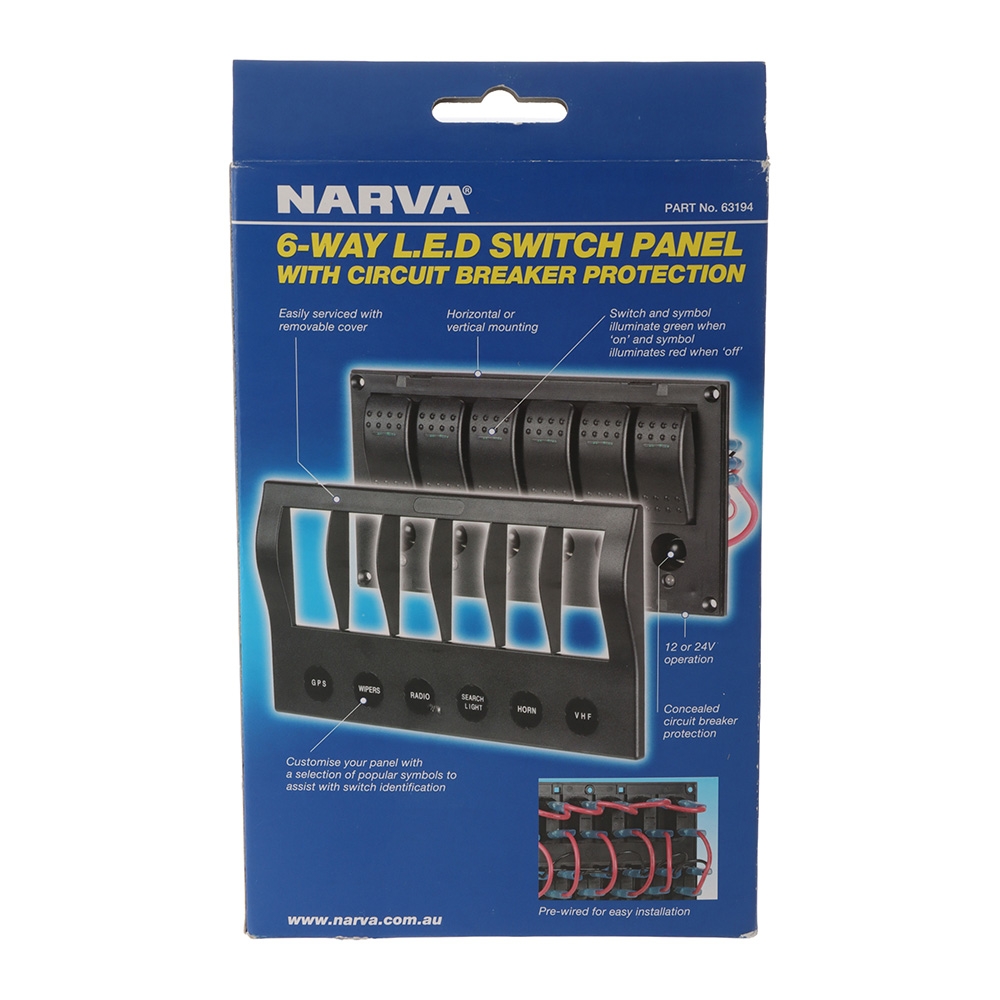 NARVA 6-Way LED Switch Panel with Circuit Breaker Protection