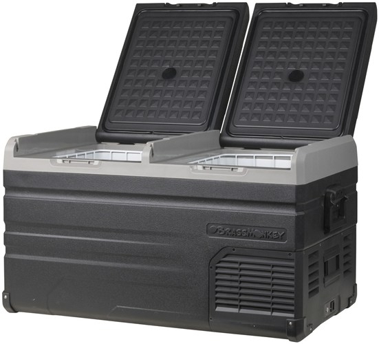 Brass Monkey Dual Zone Portable Fridge/Freezer 75L with Solar Charger Board and Battery Compartment