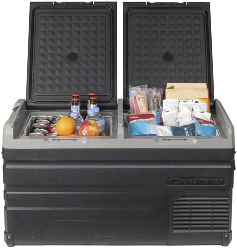 Brass Monkey Dual Zone Portable Fridge/Freezer 75L with Solar Charger Board and Battery Compartment