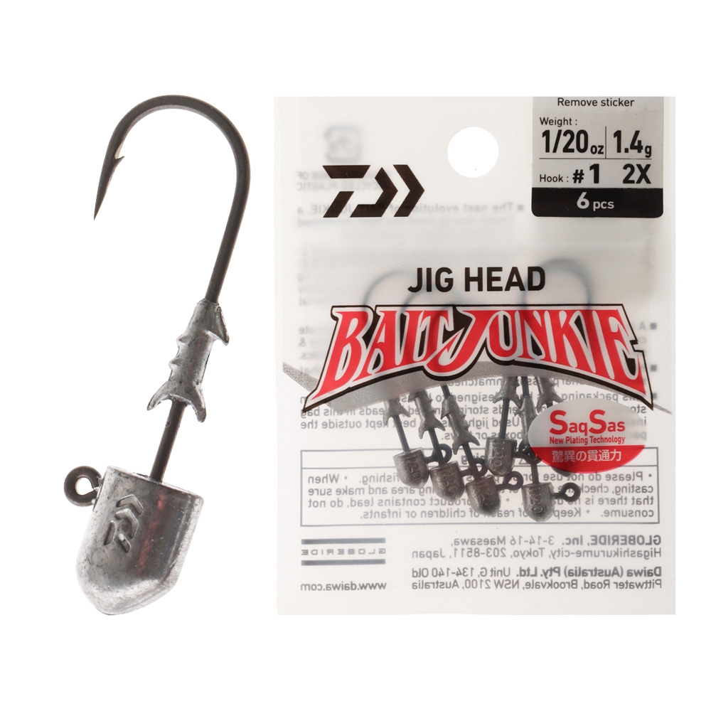 Daiwa BaitJunkie 2X Jig Head #1 1/20oz Qty 6
