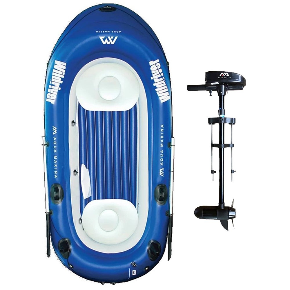 Aqua Marina Wildriver 3-Person Inflatable Boat with Electric Trolling Motor 9ft 3in