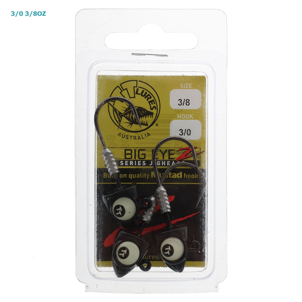TT Lures Big EyeZ Jig Heads Black Glow Qty 3