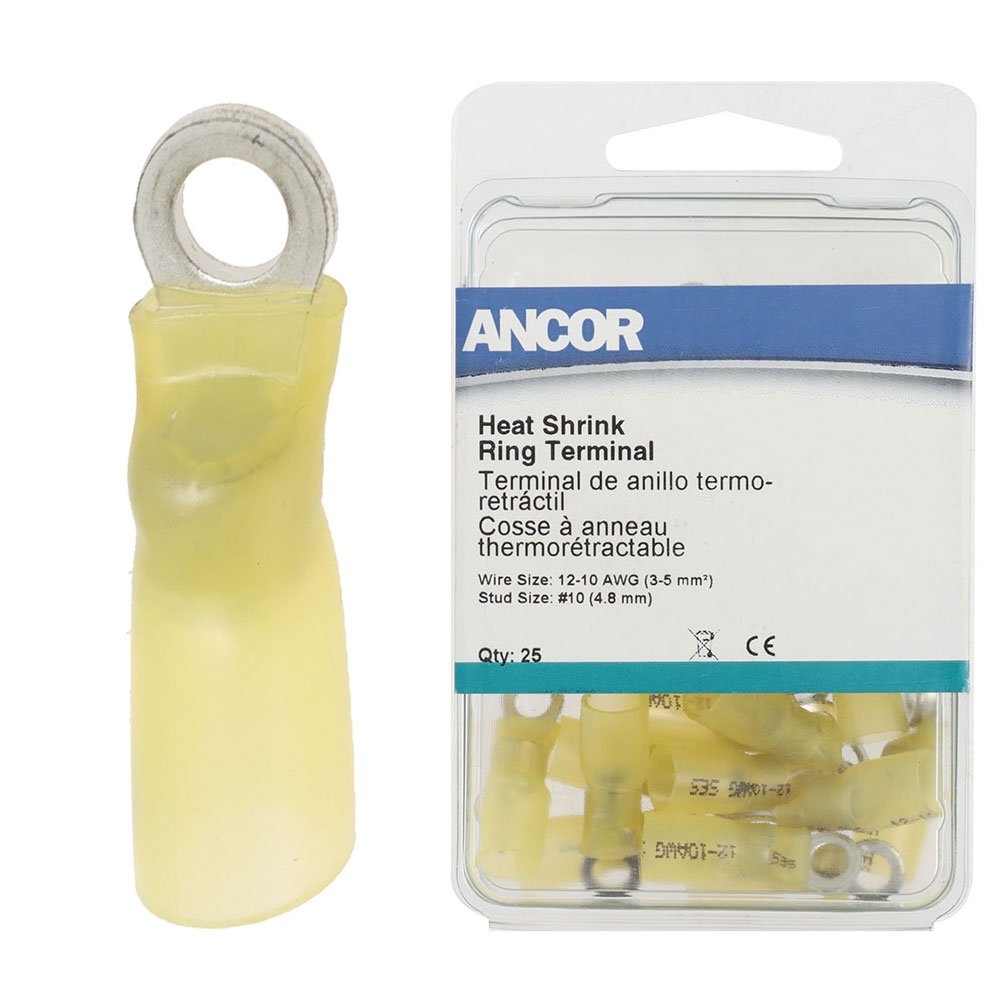 Ancor Ring Terminal Heat Shrink Connector Yellow 12-10 #10 Qty 25