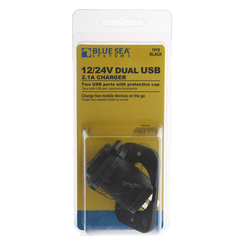 Blue Sea Dual USB 2.1A Charger Port 12/24vDC Socket Mount Black