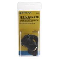 Blue Sea Dual USB 2.1A Charger Port 12/24vDC Socket Mount Black Thumbnail Blue Sea Dual USB 2.1A Charger Port 12/24vDC Socket Mount Black