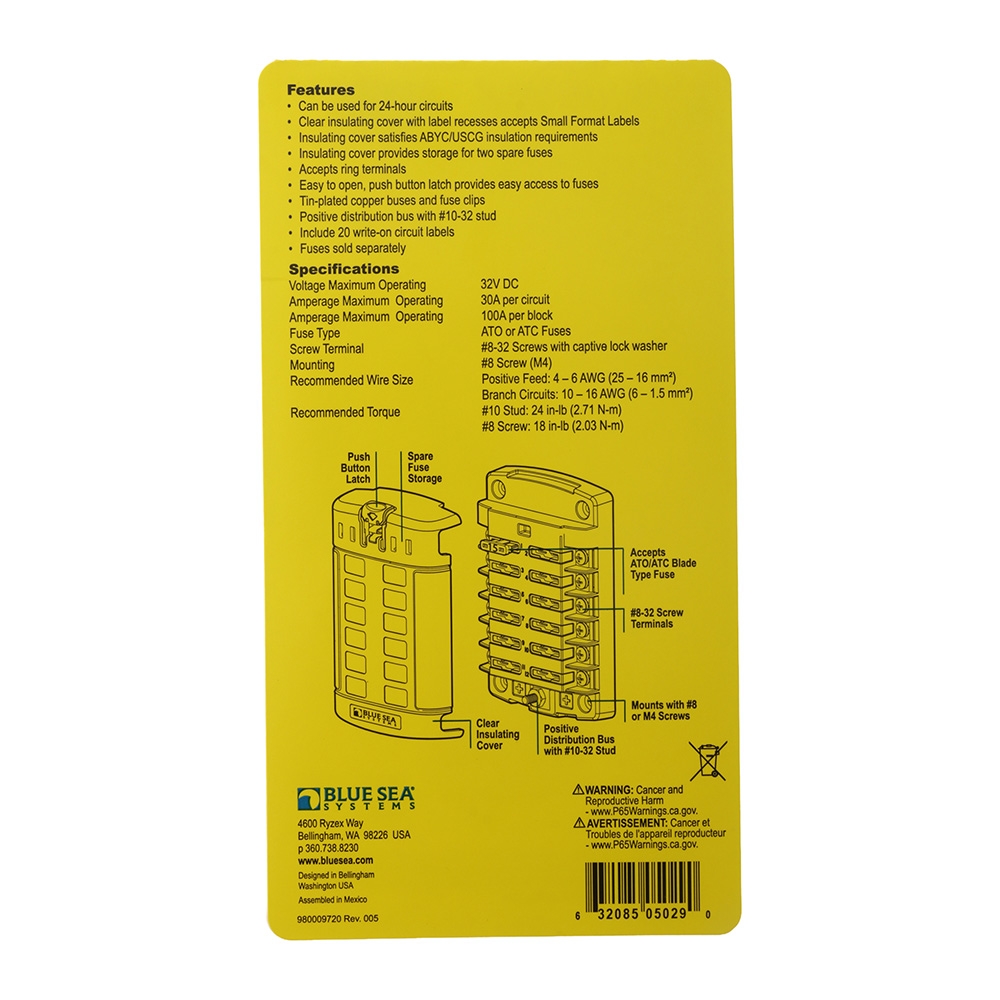 Blue Sea 5029 12-Gang Fuse Block ST ATO/ATC with Cover