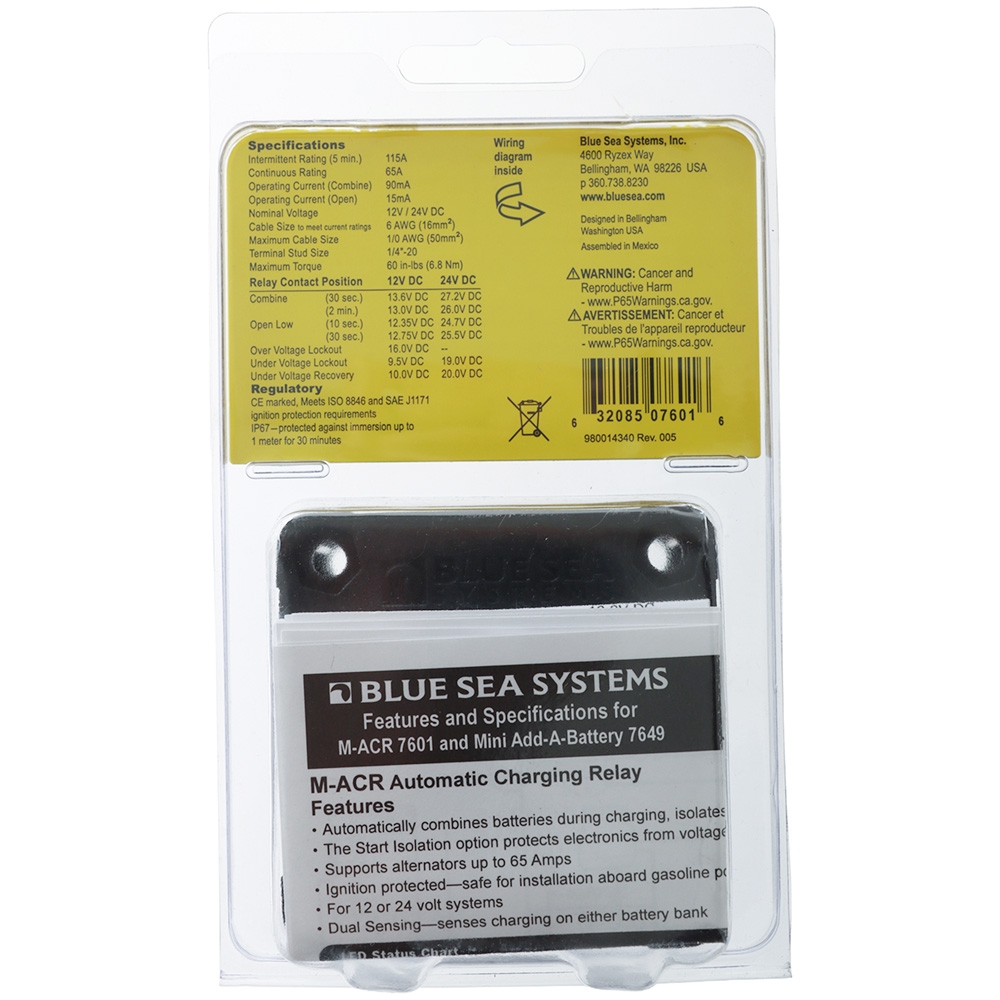 Blue Sea m-Series Automatic Charging Relay 12/24vDC 65A