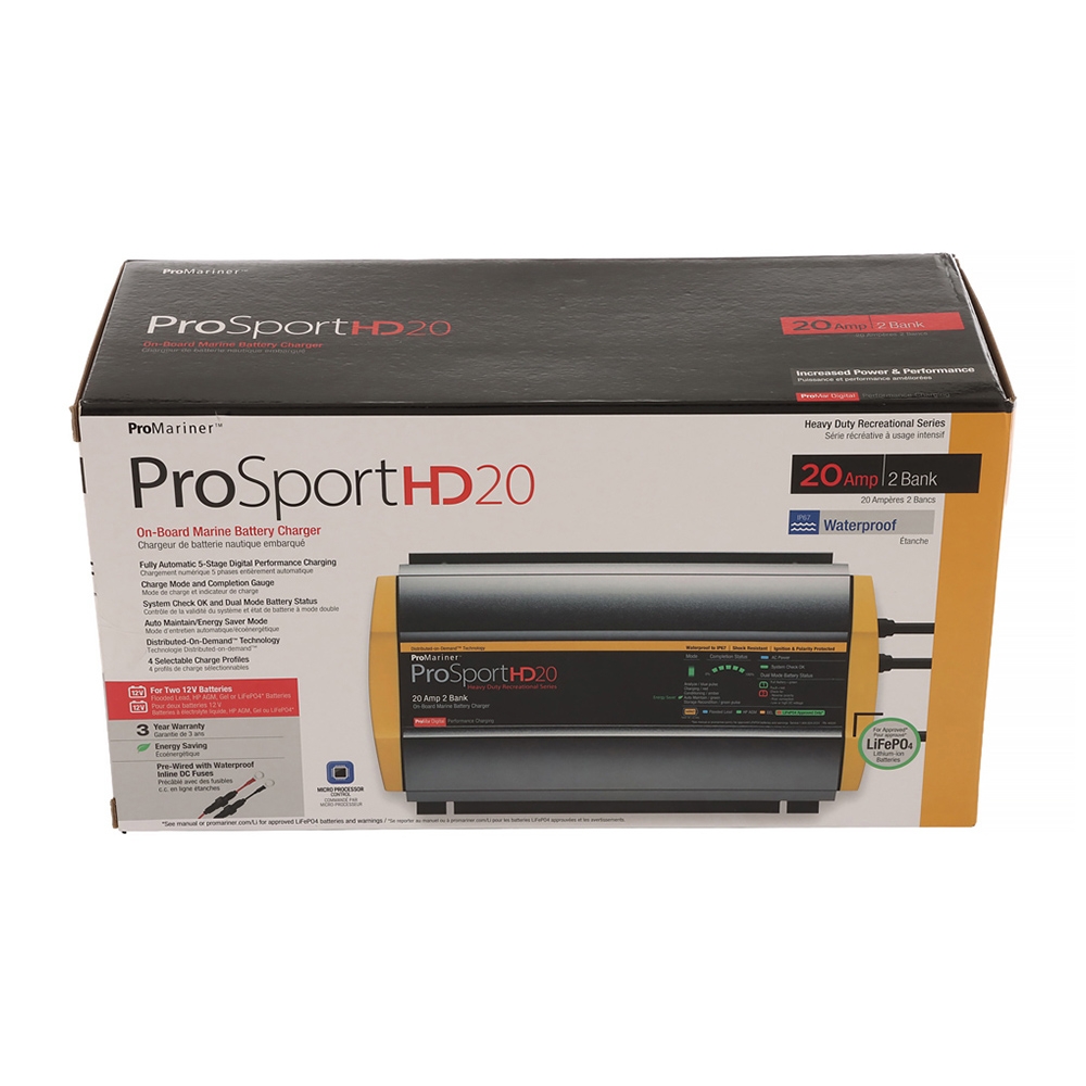 ProMariner ProSport HD 20 Gen4 20 Amp Battery Charger 12/24v 2 Bank 120v Input