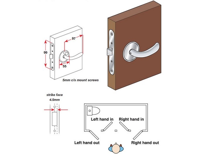 SouthCo McCoy Chrome Door Lock Set Left Out Opening