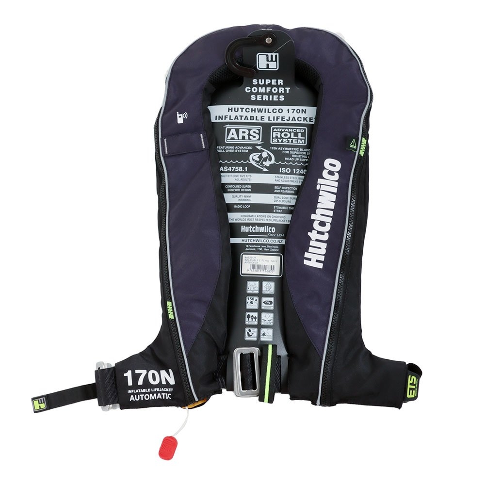 Hutchwilco Super Comfort 170N Auto Inflatable Life Jacket with Deck Harness Navy/Black