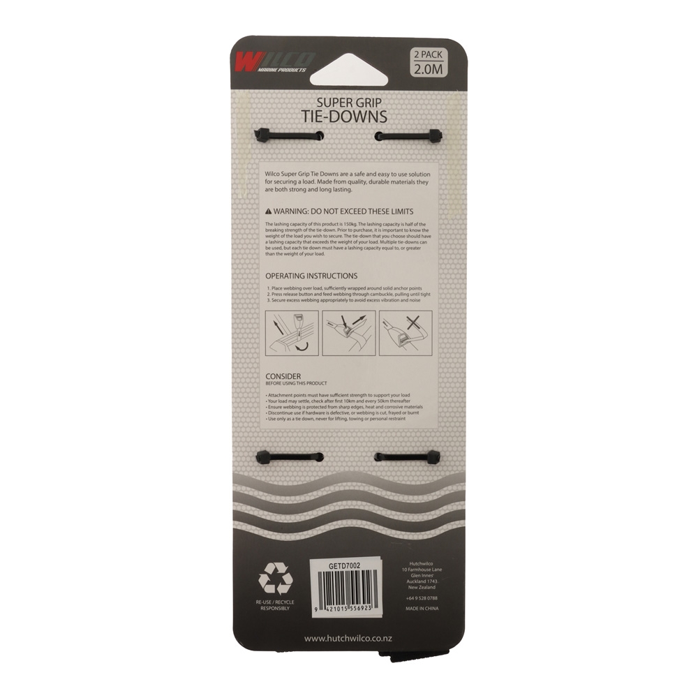 Wilco Super Grip Padded Camlock Tie-Down Straps - Pair 2m
