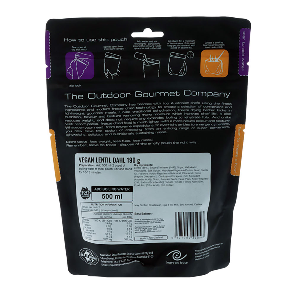 The Outdoor Gourmet Company Freeze Dried Meal Vegan Lentil Dahl 190g