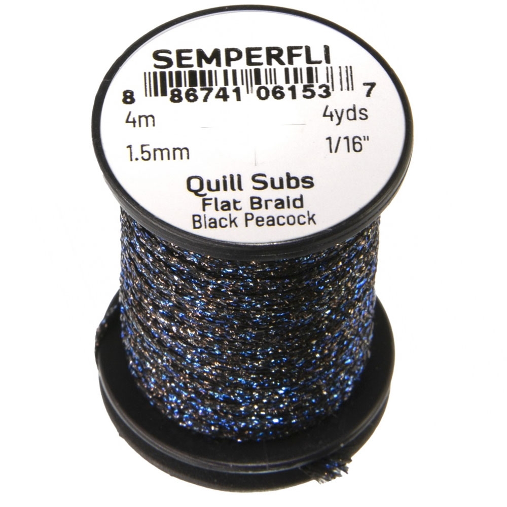 Semperfli Peacock Quill Subs Flat Braid 1.5mm Black Peacock