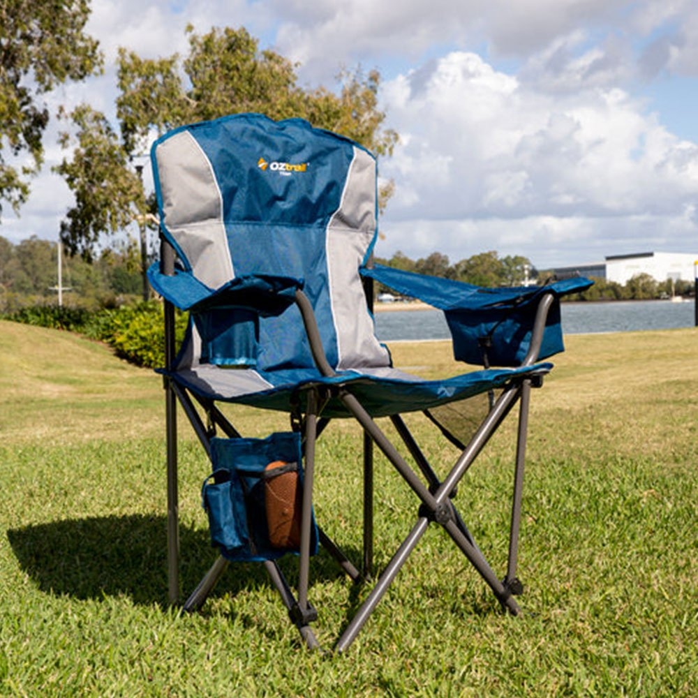 OZtrail Cooler Foldable Camping Arm Chair Blue
