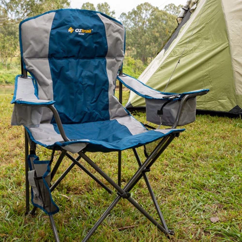 OZtrail Cooler Foldable Camping Arm Chair Blue