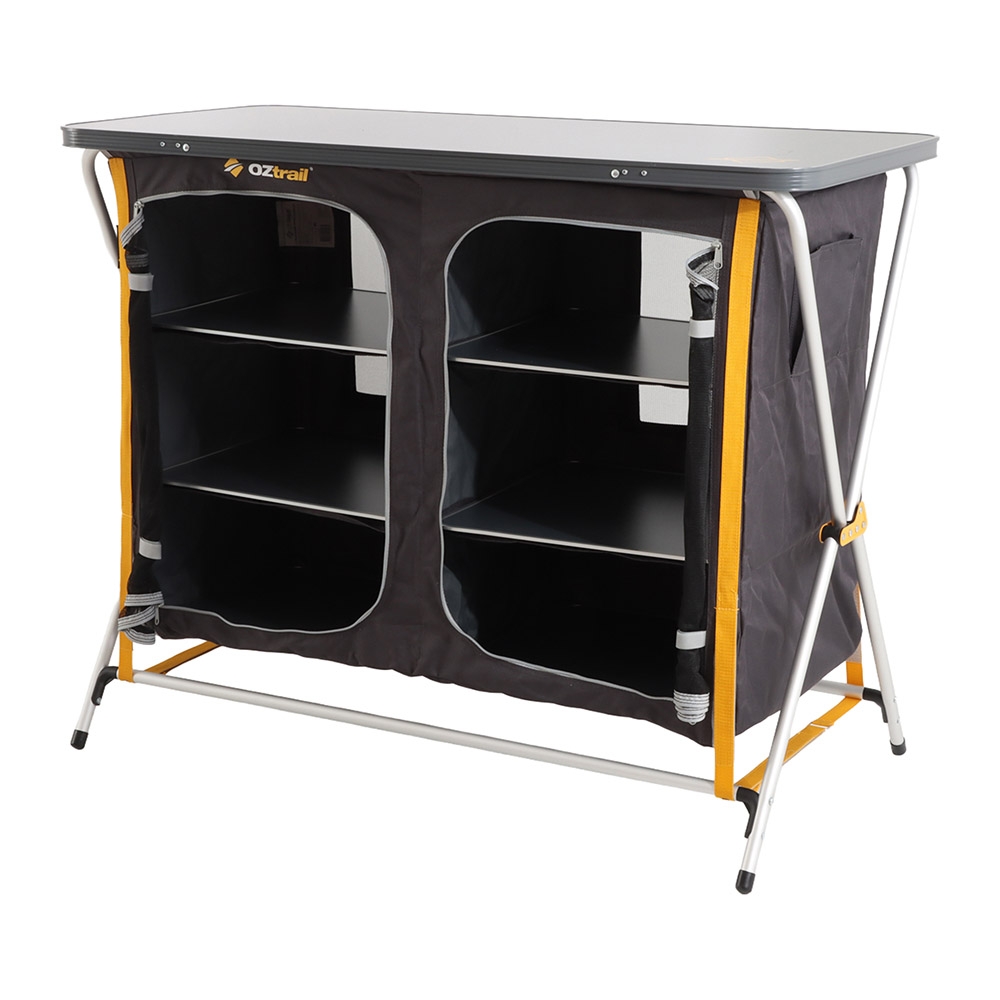 OZtrail Deluxe 3-Shelf Foldable Double Cupboard with Camping Table