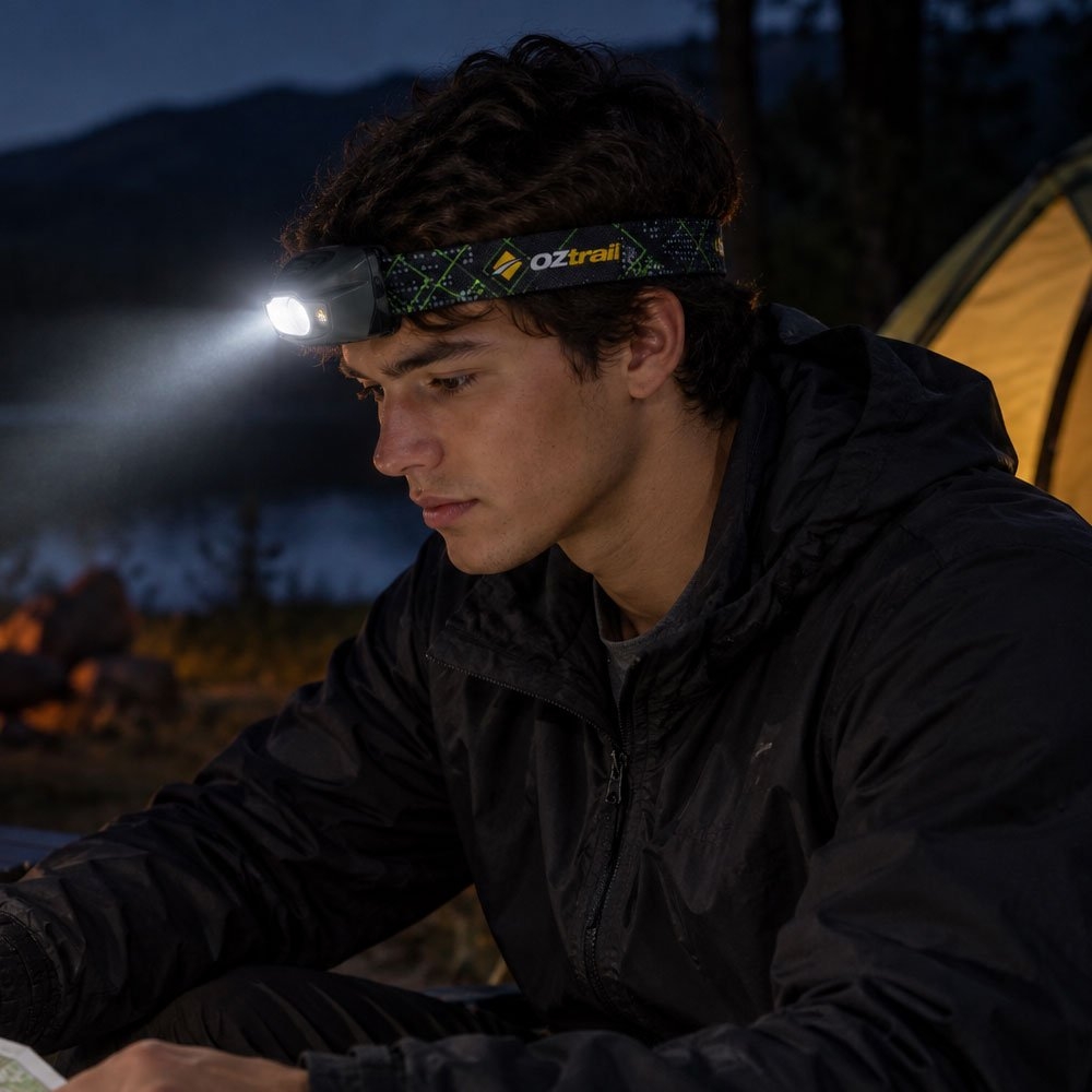 OZtrail Lumos FP300 Dual-Powered LED Headlamp with Rechargeable Lithium Battery