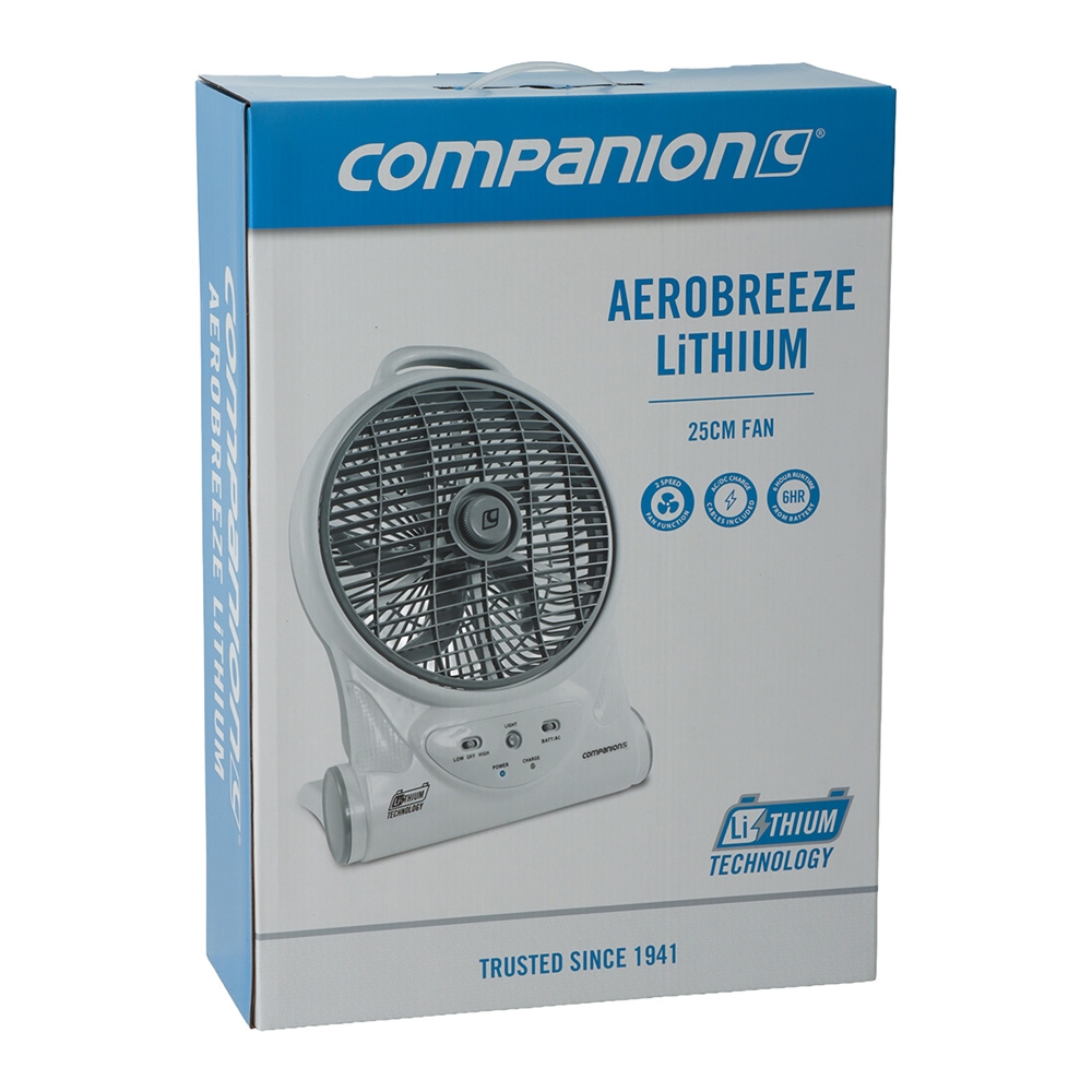 Companion Aerobreeze Portable Rechargeable Fan with LED Light 12V