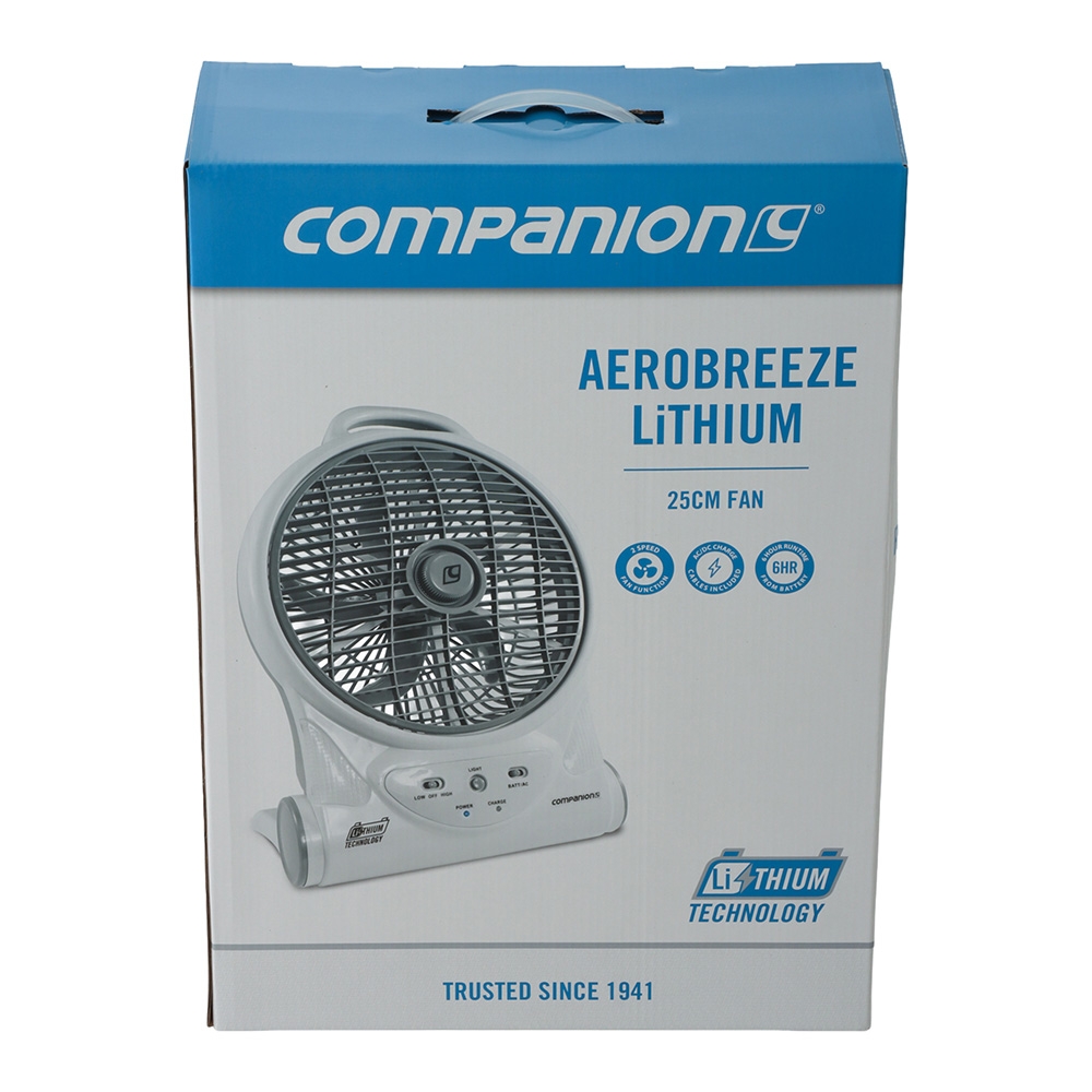 Companion Aerobreeze Portable Rechargeable Fan with LED Light 12V