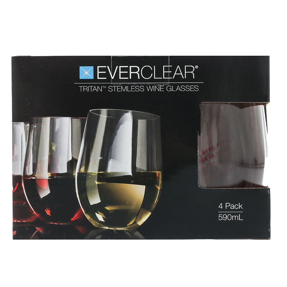Everclear Tritan Shatterproof Stemless Wine Glass 590ml Qty 4
