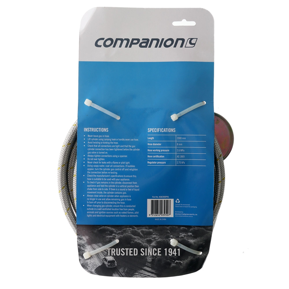 Companion Stainless Steel Gas Hose POL Regulator 3/8in SAE 2000mm