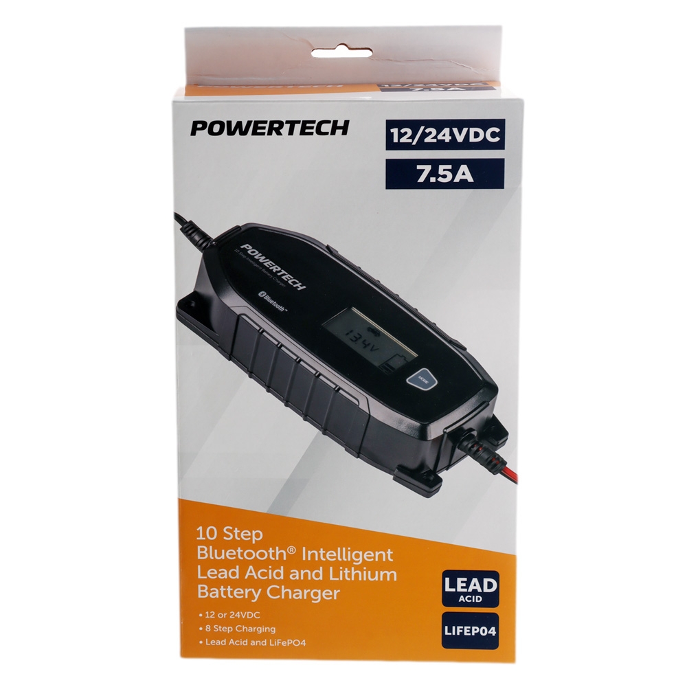 Powertech MB-3908 10-Stage Smart Battery Charger 12/24VDC 7.5A