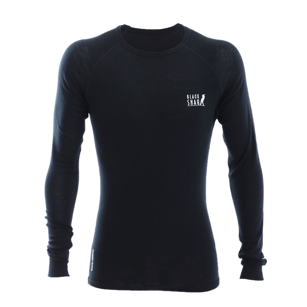 Black Shag Merino Mens Long Sleeve Thermal Top 190gsm 2XL
