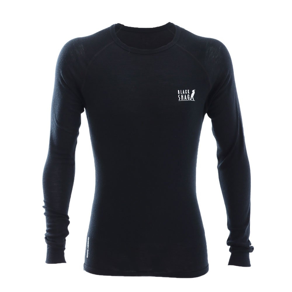 Black Shag Merino Mens Long Sleeve Thermal Top 190gsm Small