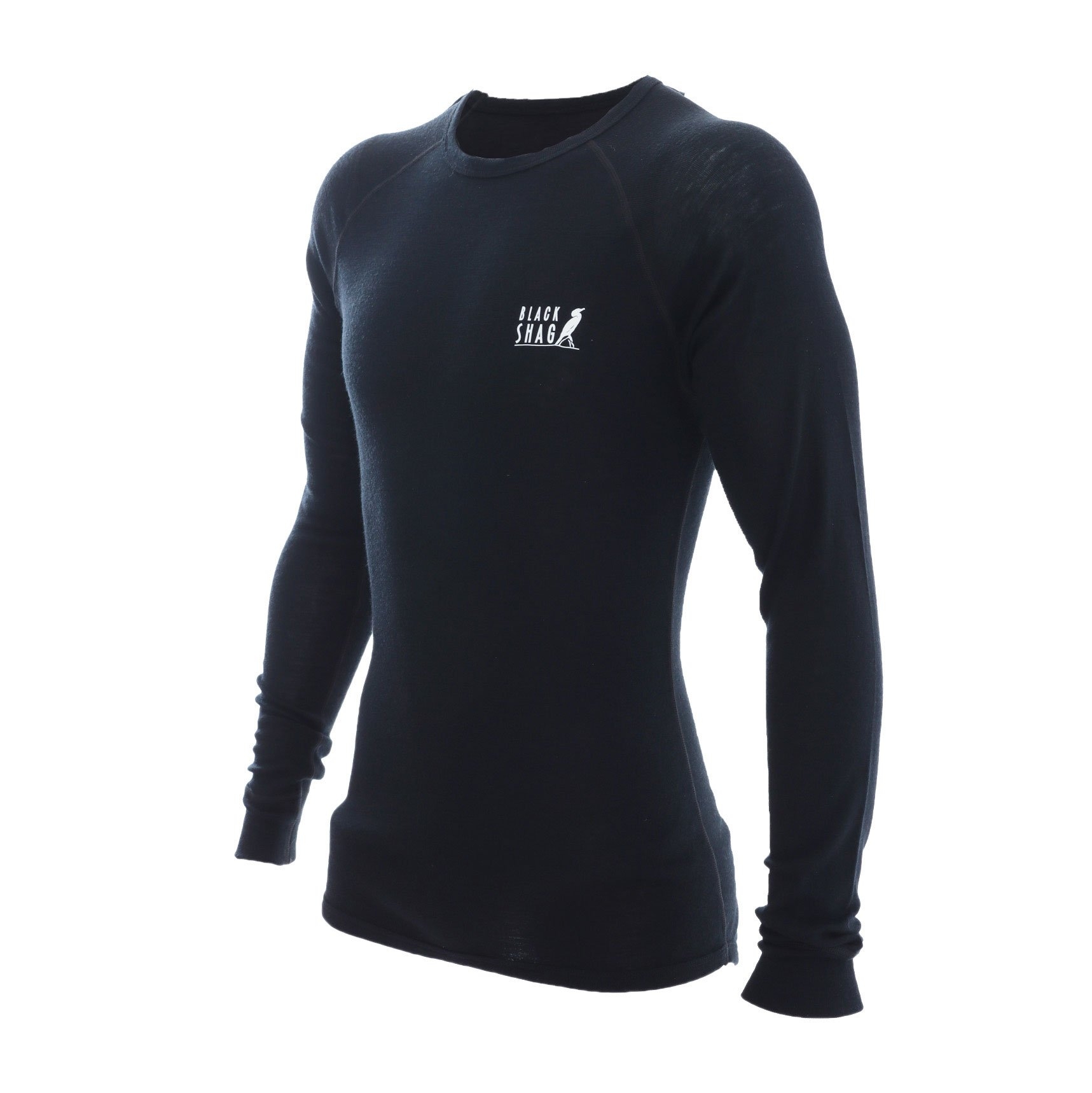 Black Shag Merino Mens Long Sleeve Thermal Top 190gsm Small
