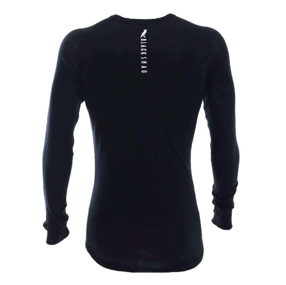 Black Shag Merino Mens Long Sleeve Thermal Top 190gsm 2XL