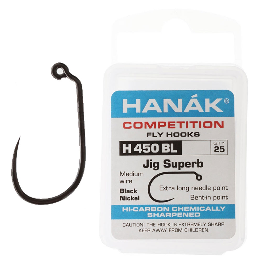 HANAK Competition H450BL Jig Superb Barbless Fly Hooks #10 Qty 25