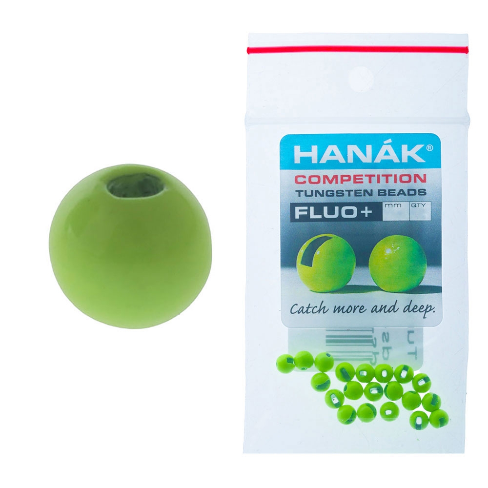 HANAK Competition FLUO+ Tungsten Beads Chartreuse 3.0mm Qty 20